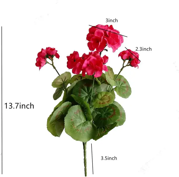 Fleurs artificielles de géranium rouge sadbegonia injFlowers, décoration de jardin, extérieur et intérieur, pelouse, 4 pièces