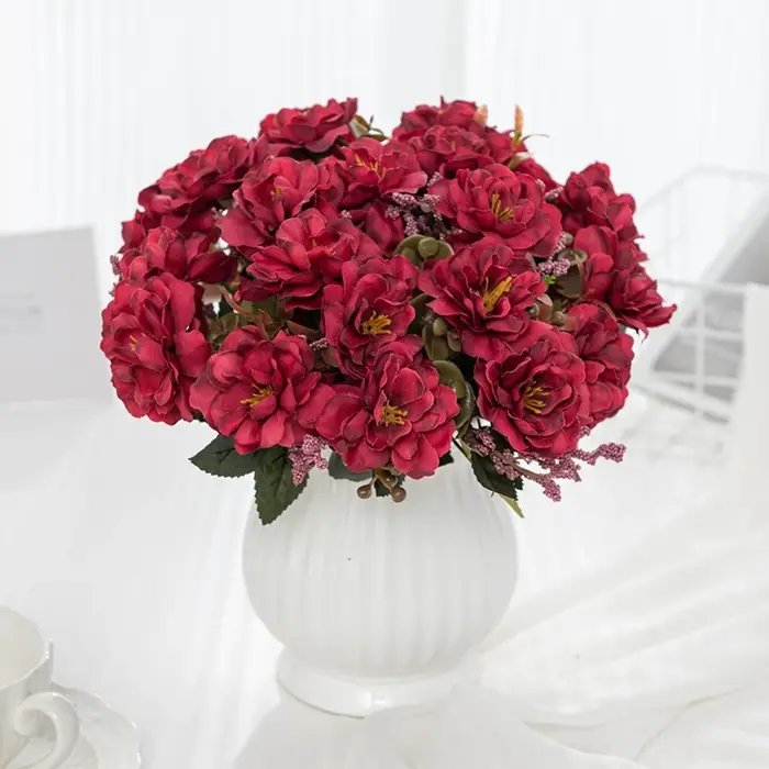 Fleurs artificielles Scrapbooking Soie Cerise Vase Accueil Salle Table Décor Extérieur Mariage Jardin Bouquet Bricolage Festival Couronne