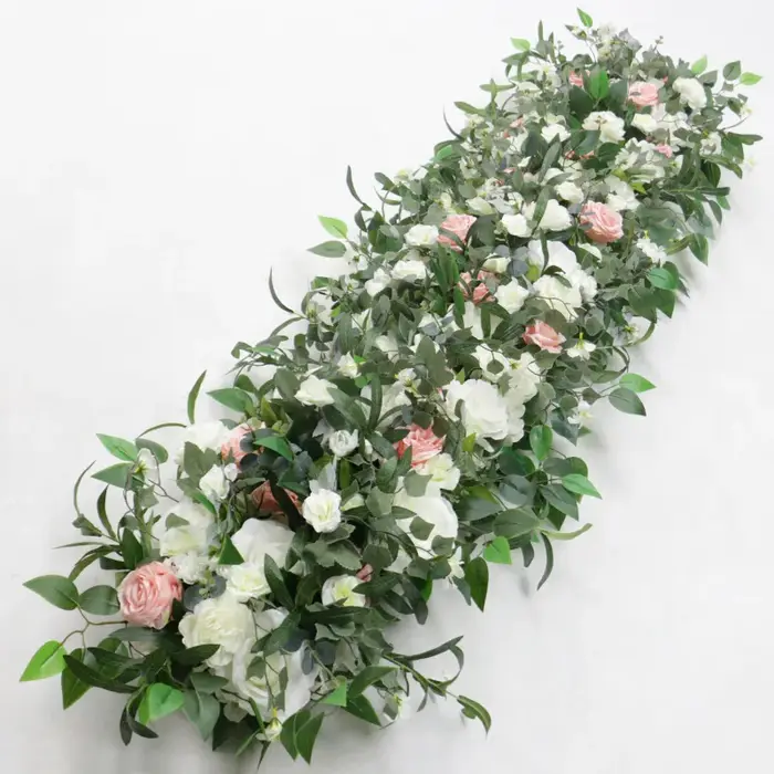 Guirlande de fleurs artificielles feuilles d'olivier et roses