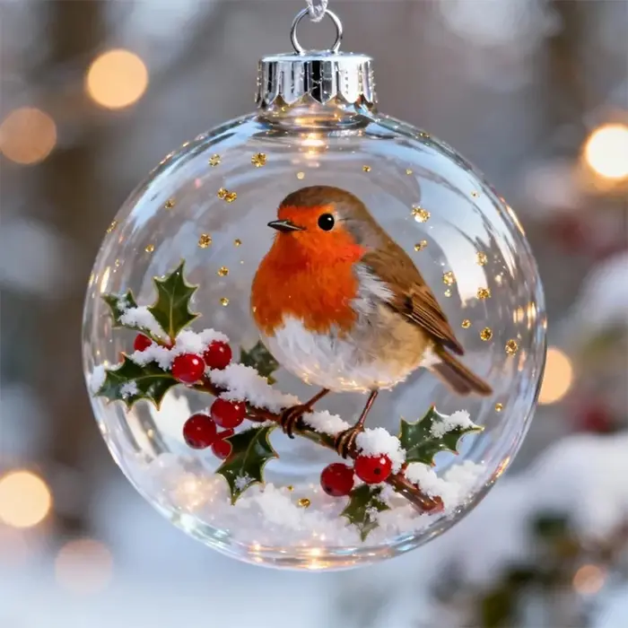 Ornement de noël transparent aux oiseaux de la nature, ornements d'arbre de noël aux colibri, pour l