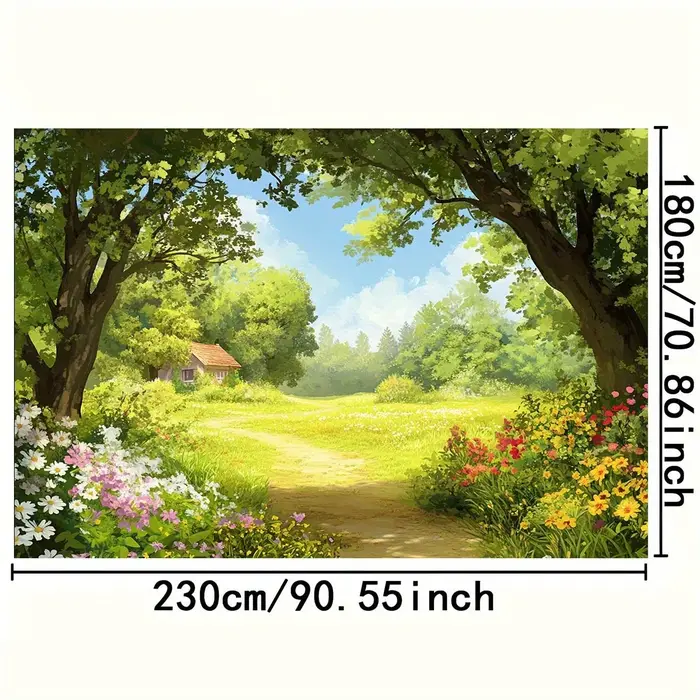 1 morceau de chemin de forêt de fleurs-décoration murale de paysage rural Pastel