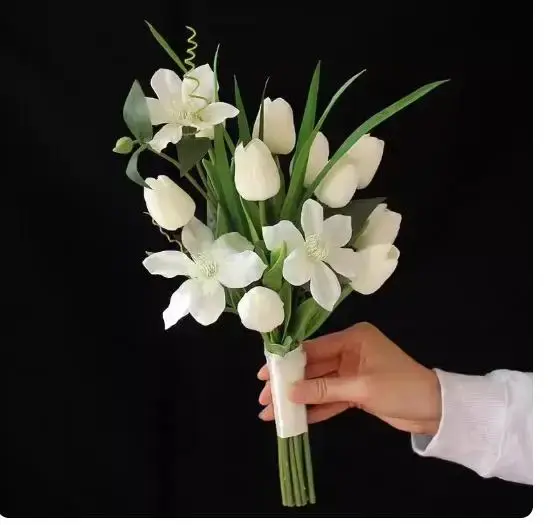 Bouquet de Mariée Blanche Bon Marché, Fleurs à Main de Fiancée, Stock Prêt