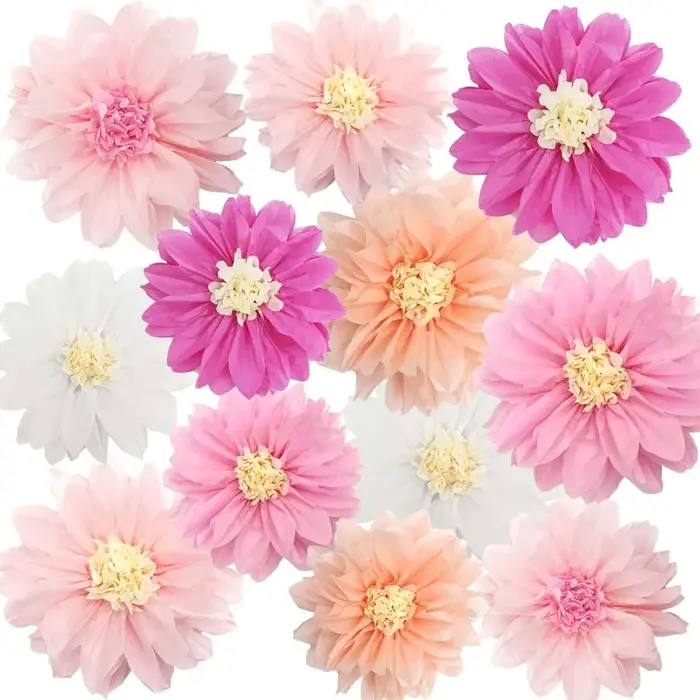 Assortiment de pompons en papier de soie rose, 12 pièces, fleurs, Kit de décorations de fête, 10 "8"