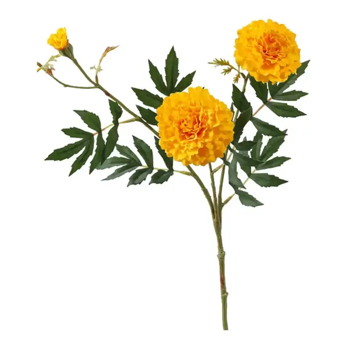 Fleurs artificielles pour bureau, fleurs artificielles en soie de type marigold avec feuilles, résis