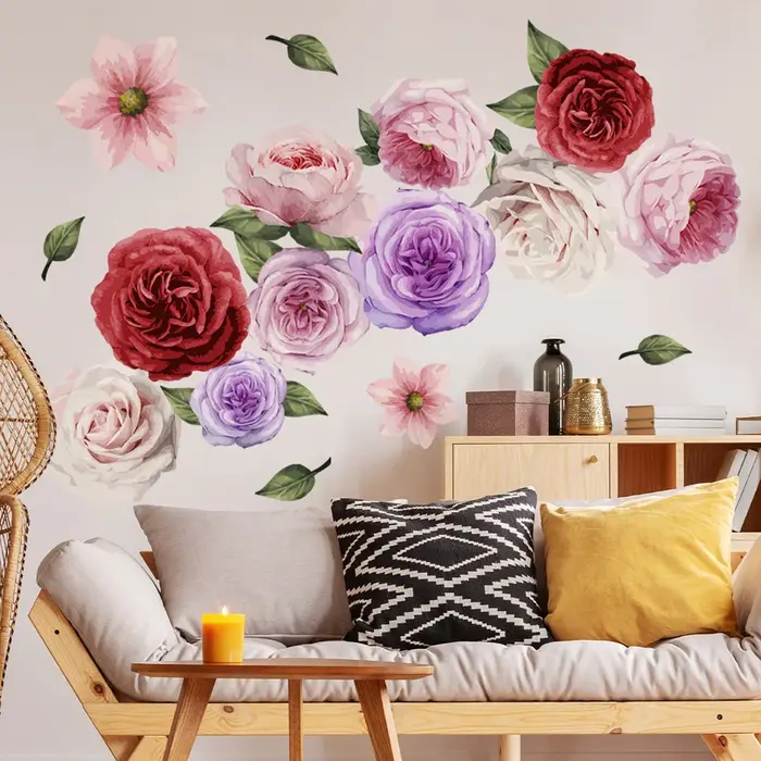 Grands fleurs multicolores Stickers muraux salon chambre fond décor Mural fleur décoration de la mai