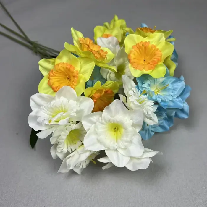5pcs Fleur de jonquille artificielle avec branche longue en soie 9 têtes Plante de narcisse