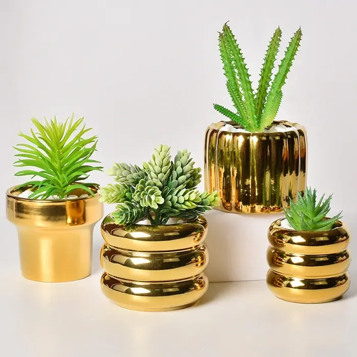 Pots de fleurs en céramique dorée électrolytique nordique