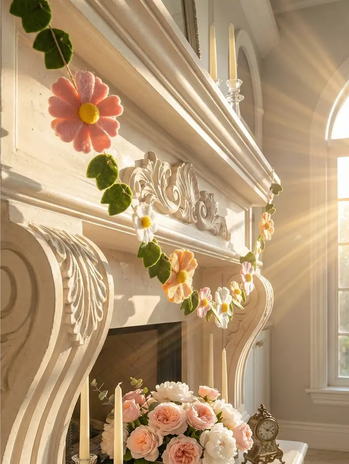 Guirlande de fleurs en feutre printanières