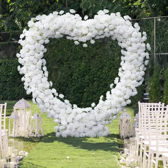 Angela fleur A8203 Base en tissu Rose blanche 5D Arrangement Floral décor toile de fond de mariage arc en forme de coeur rangée de fleurs accessoires d'événement