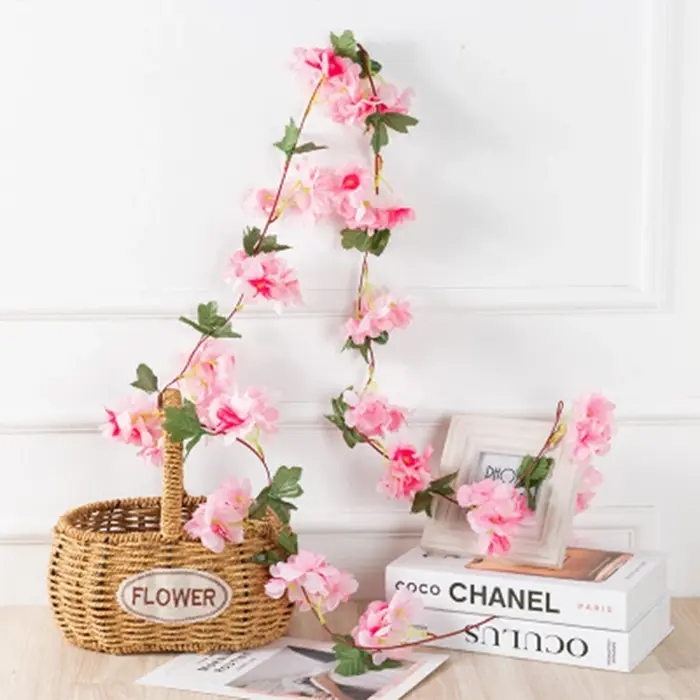 Fleurs artificielles 220Cm Cherry Blossom Vigne Jardinage Maison Chambre Décor De Table Accessoires De Mariage Ivy Garland Arch Intérieur Extérieur