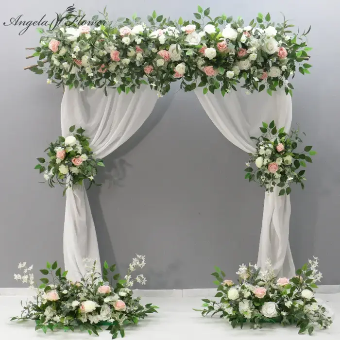 Guirlande de fleurs artificielles feuilles d'olivier et roses