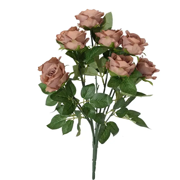 Roses artificielles en soie marron à 9 têtes