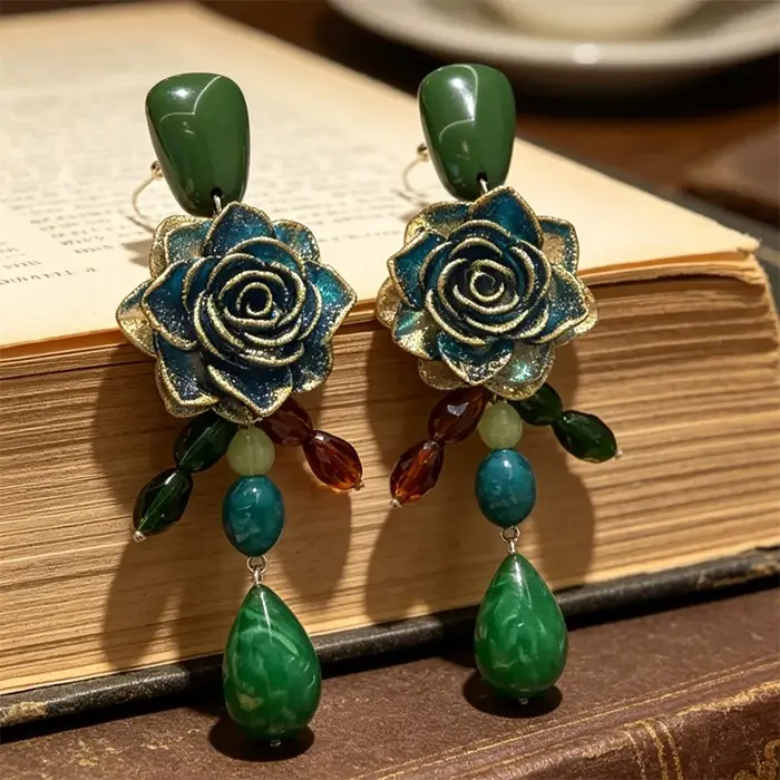 Boucles d'oreilles vintage à fleurs, bijoux élégants et exagérés, tendance pour femmes, pour soirée, tempérament raffiné W226