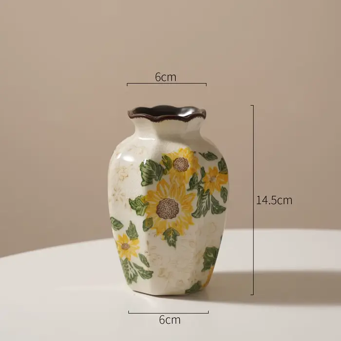Vases en céramique vintage motif tournesol, finition craquelée, pour arrangements floraux (anis étoi
