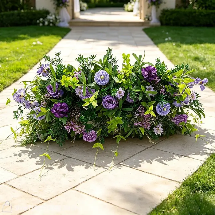 Rangée de fleurs artificielles vertes et violettes pour allée de mariage, arrangement floral au sol, fleurs suspendues, décoration de fond pour jardin extérieur et fête