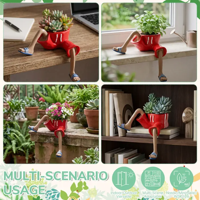 Jardinière créative unique en forme de jambe humaine avec trou de drainage, pots de fleurs pour succulentes, cactus et petites plantes vertes