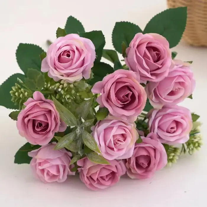 10 têtes Rose Bouquet fleurs artificielles Western
