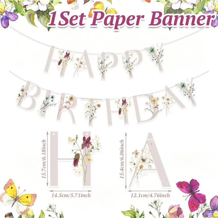 Bannière en papier motif fleurs sauvages, décoration de fête d'anniversaire, cadeaux pour enfants, b