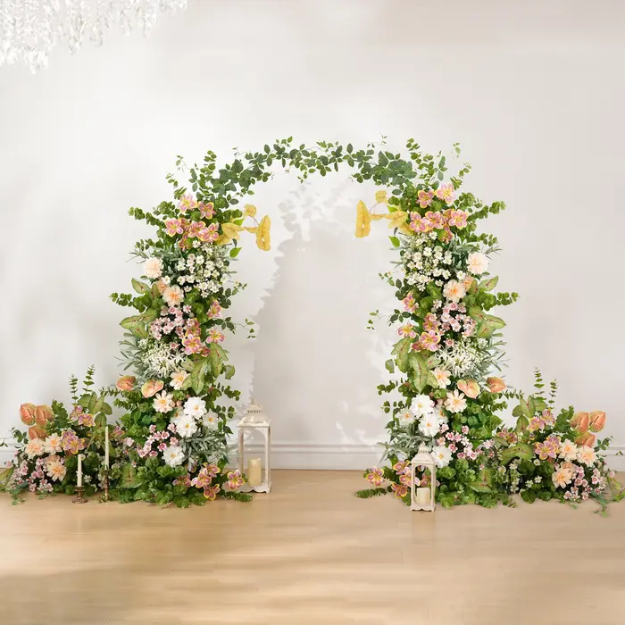 Angela fleur A9028 verdure tropicale Lily Arrangement Floral toile de fond de mariage corne arc décor événement scène sol fournitures de fleurs