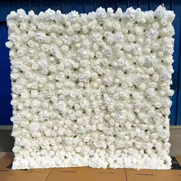 Toile de fond murale à fleurs artificielles 3D blanches
