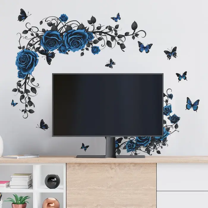 Autocollant mural papillon rose bleu