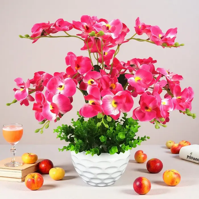 Fleurs artificielles en soie Phalaenopsis, 7 fourchettes, bonsaï, plantes en pot pour salon, décoration de maison, ornement Floral d'intérieur
