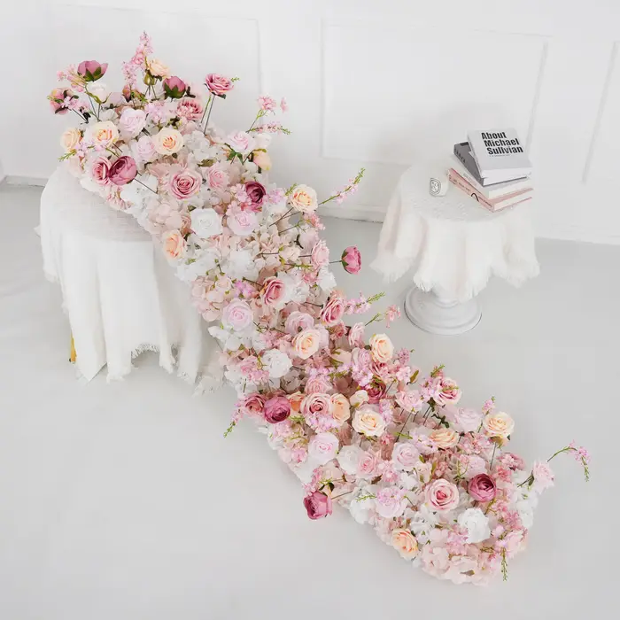 Uflower 100/200 cm luxe Rose fleur artificielle rangée Table pièce maîtresse fleurs de mariage toile