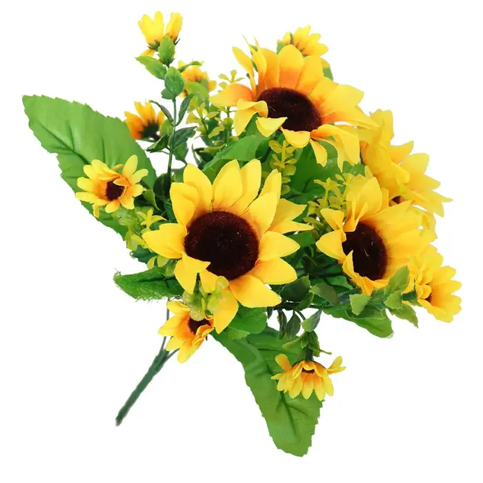 Tournesols artificiels, arbustes, bouquet de fleurs artificielles pour la décoration de jardin, mais