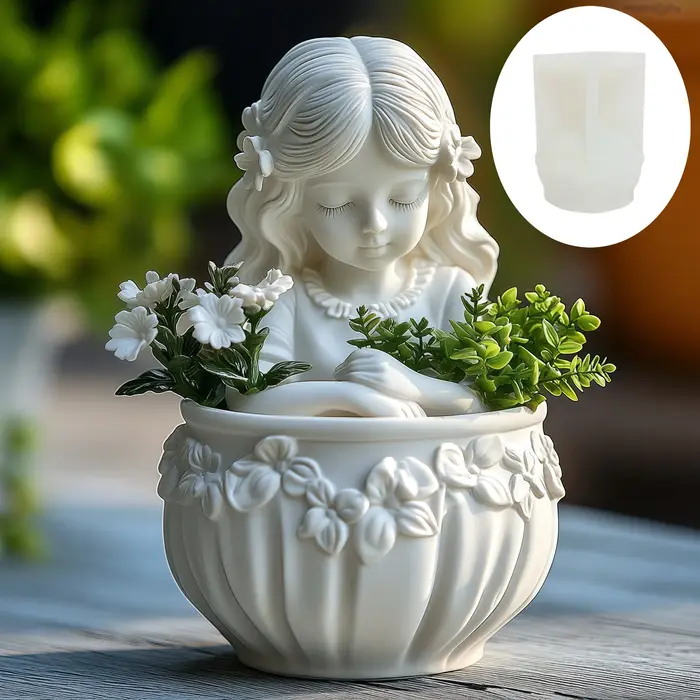 Ange fille plante succulente pot de fleurs résine silicone moule belle déesse boîte de rangement béton