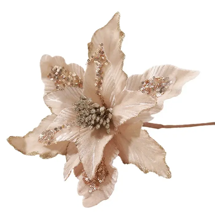 Fleur de poinsettia scintillante pour Noël, arbre de Noël, rouge, blanc, rose, vert, tête de fleur, 