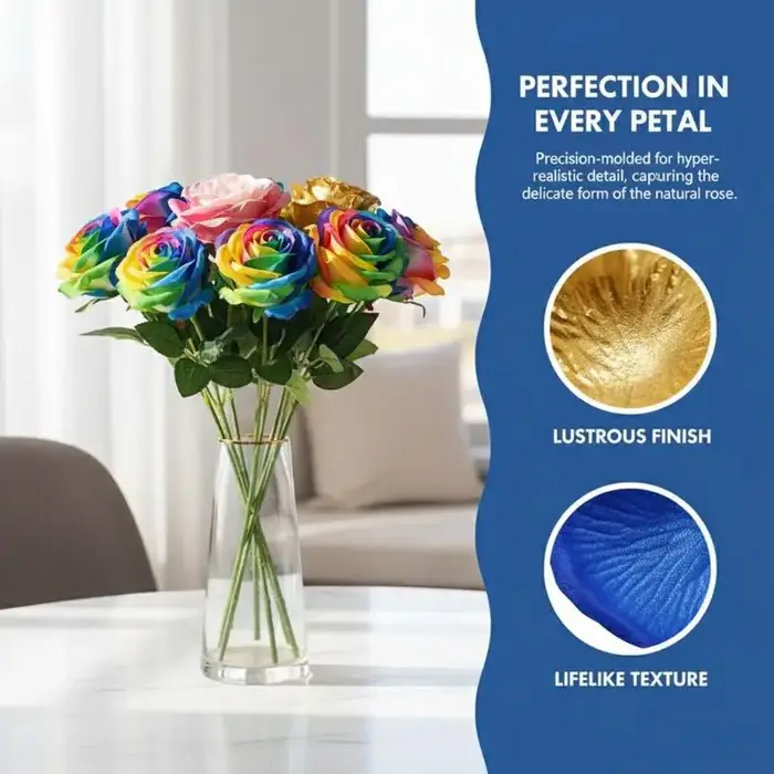 Roses artificielles réalistes et colorées au toucher