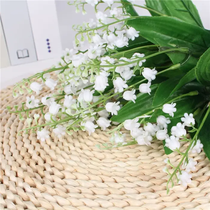 7 branches blanches artificielles muguet fleur cadeau soie fausse