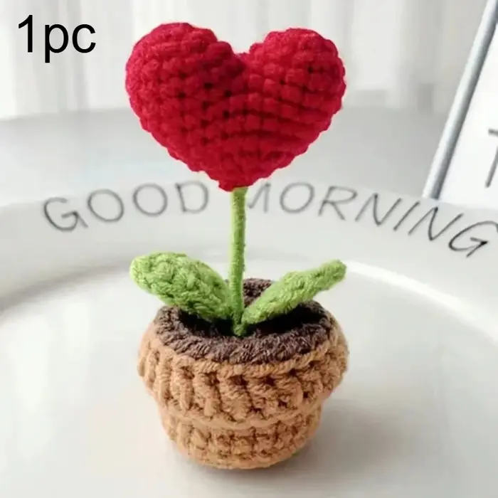 Pot de fleurs en forme de cœur au crochet fait main, ornement de pot de fleurs en forme de cœur tric
