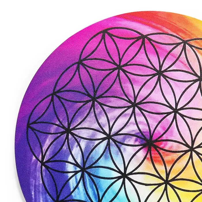 Planche de Mandala arc-en-ciel imprimée fleur de vie, planche de bois, méditation, énergie Reiki, grille en cristal, Base, pendule de guérison, accessoire