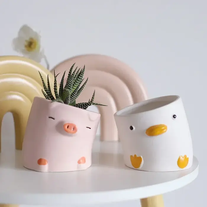 Plantes succulentes d'animaux de dessin animé, petits pots de fleurs, bureau mignon, décor à la maison personnalisé, ornements célèbres et artistiques