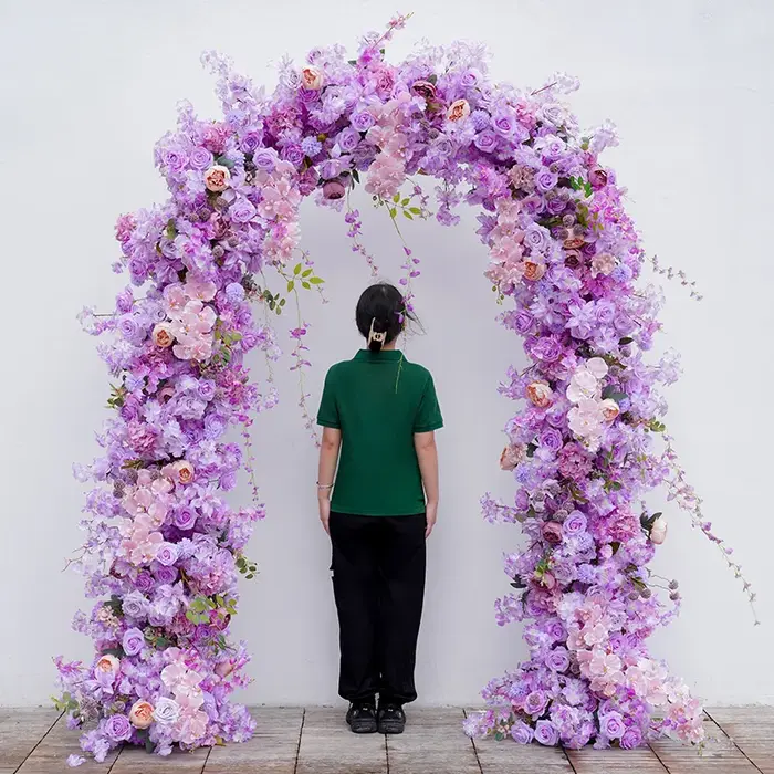 H8645 Rose violette fleur de cerisier décor d'arc de mariage Arrangement Floral signe