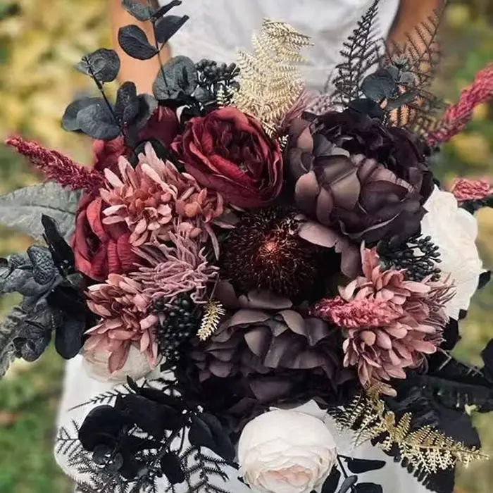 4 fourchettes d'argent feuilles plantes artificielles mariage mariée Bouquet maison vase jardin Table à manger intérieur extérieur bricolage boîte cadeau décor