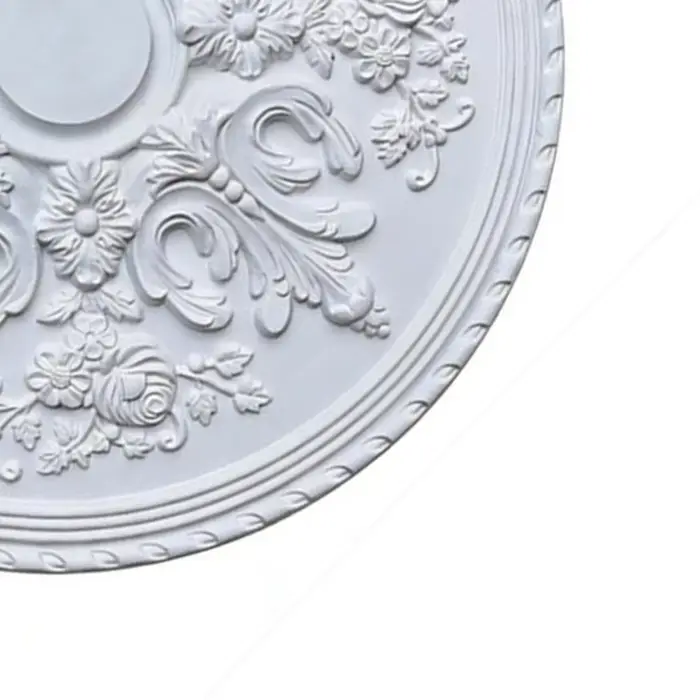 Médaillon de plafond sculpté floral de 60 cm, plaque de base de lampe ronde en PU blanc pour l'insta