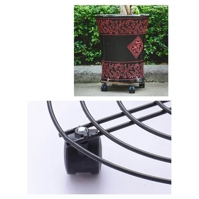 Support pour plantes en fer forgé robuste avec roulettes