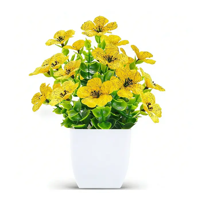 1 pièce Petite fleur artificielle en pot, marguerite avec feuilles d'eucalyptus, pour la décoration 
