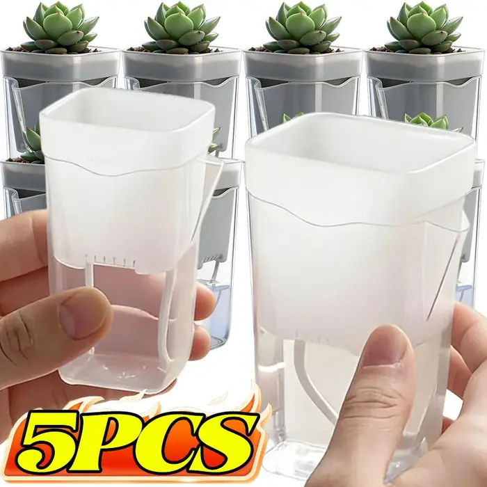 Pot de fleurs à arrosage automatique en plastique translucide avec trous de drainage pour succulentes et boutures