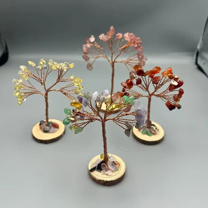 Arbre à argent en pierre naturelle, base colorée, décoration d'intérieur