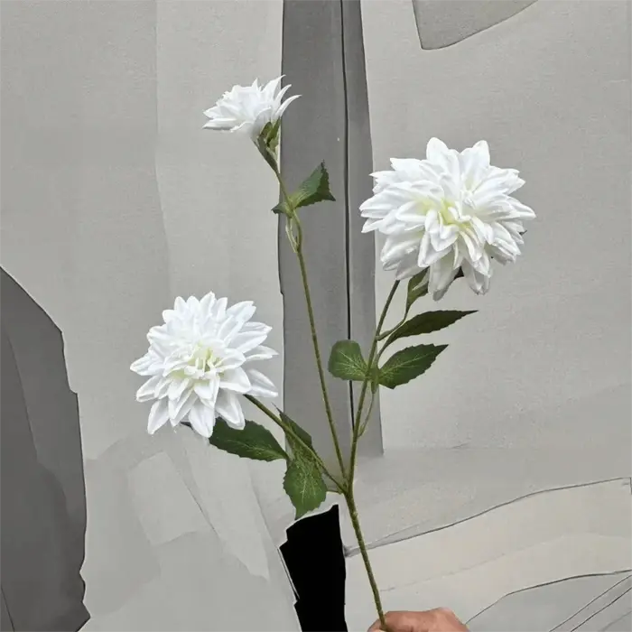 Nouveau 72 cm fleur de Dahlia artificielle 3 têtes longue branche fausse