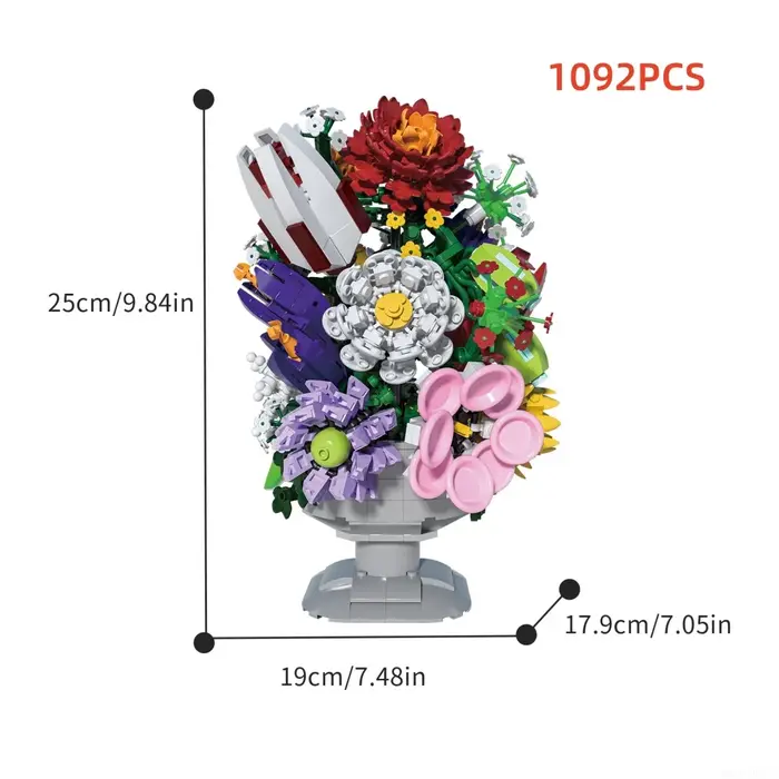 KNEW BUILT Bouquet de Fleurs Éternelles en Blocs de Construction – Ornement Romantique pour Mariage, Décoration Élégante pour la Maison, Cadeau pour la Journée de la Femme, Jouet Anti-Stress