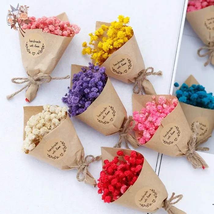 Fleurs séchées éternelles Gypsophila Mini Bouquet boîte-cadeau Souvenir mariage boutonnière Corsage véritable souffle de bébé décoration de voiture à la maison
