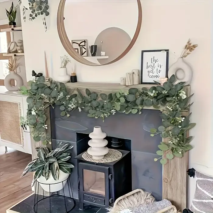 Couronne d'eucalyptus artificielle, fausse vigne verte, guirlande murale suspendue pour intérieur et extérieur, décoration de maison, saisons, vacances, fête de mariage