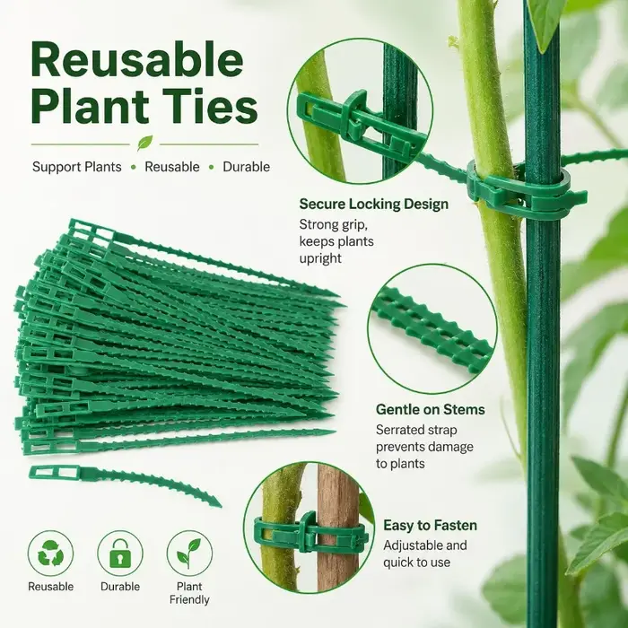 50 attaches de câbles réglables en plastique réutilisables pour plantes