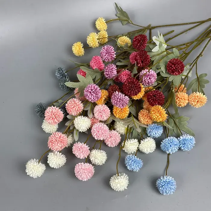Fleurs artificielles bon marché à 5 têtes, chrysanthème, pissenlit, longue branche, pour décorations de mariage et de fête à domicile, fausses fleurs