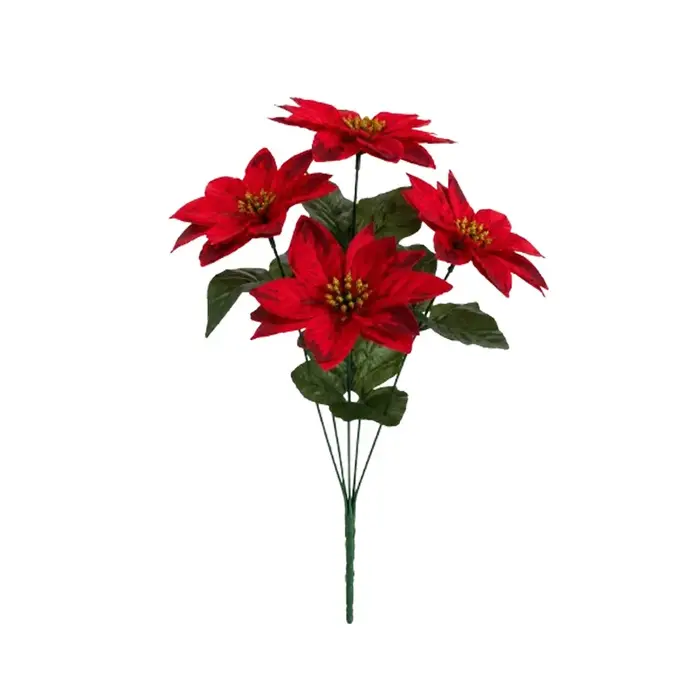 Bouquet de Poinsettias Artificiels Résistants aux UV, Feuilles Luxuriantes Réalistes, Baies de Poins