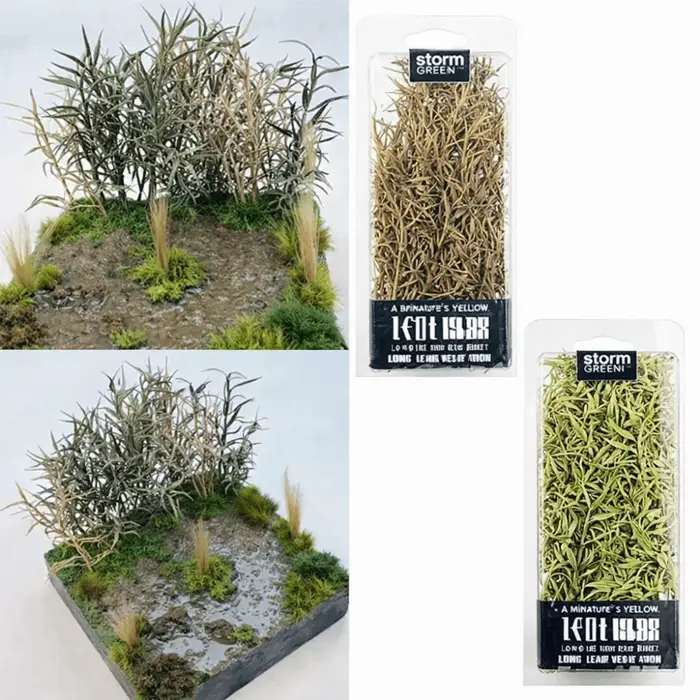 1 Boîte d'Accessoires pour Jardin Féerique, Scène Ferroviaire, Micro-Paysage, Grappes d'Herbe à Longues Feuilles, Végétation pour Table de Sable, Roseaux Miniatures